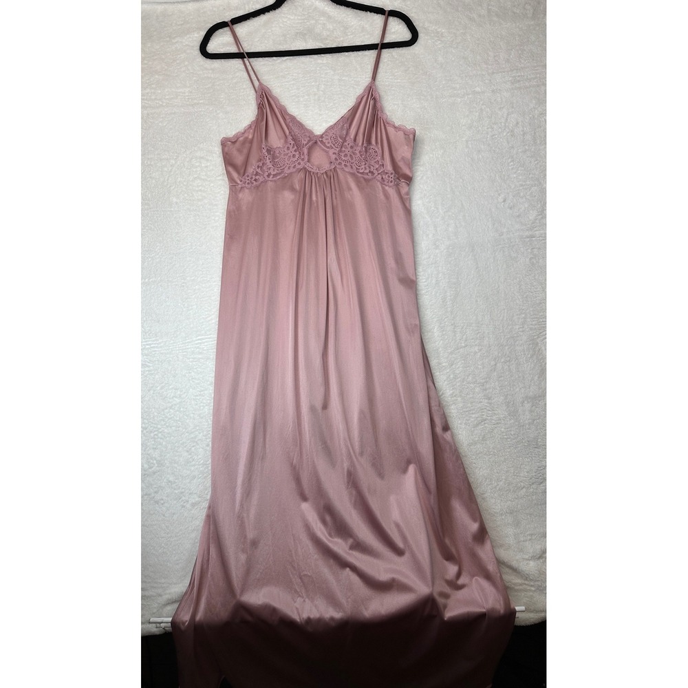 Vanity Fair Nightgown Womens 36 Pink Lace Trim Antron III Nylon Maxi Slip